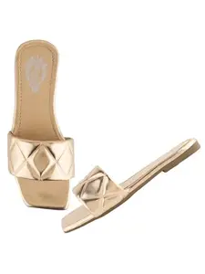 Shoetopia Stylish Embellished Golden Flats For Women /EU36