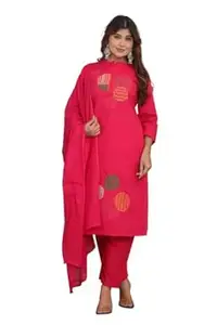 BharatCartX Women's Cotton Embroidery Straight Kurti with Pant Set