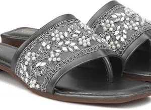 Picktoes PT-416 Women's Grey Synthetic Leather Casual Flat Sandal