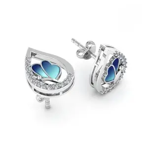 Miss Highness Pure 925 Silver Blue Butterfly Cubic Zirconia Enamel Earrings For Ladies | 92.5 Sterling Silver & Brilliant Cubic Zirconia Tops for Women & Girls