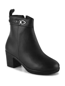 Shuz Touch Black Solid Block Heel Ankle Boots
