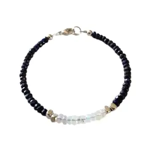 LKBEADS Blue Sapphire & Fire Opal bracelet with Silver clasp - 3-3.5mm Rondelle beads- Faceted Cut -7 Inch Bracelet– Healing, Fashion, Gift, Spiritual, Yoga|LK_STACK_07216