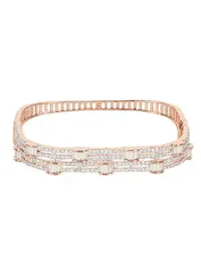 Priyaasi American Diamond Square Shape Rose Gold Plated Bangle Bracelet for Women and Girl (Size: 2.6)