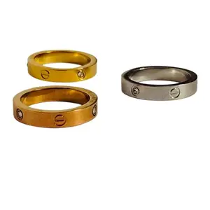 Signature Screw-Motif Stainless Steel Rings – (Set of 3 in Gold, Rose Gold & Silver Finishes)