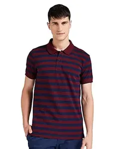 Amazon Brand - Symbol Men's Cotton Rich Striped Polo Tshirts | Collar Tshirts | Half Sleeves - Regular Fit (Available in Plus Sizes)