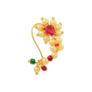 ADMIER Maharashtrian Diamond Banu marathi Nose pin Nath Nose Ring for Wedding Women Girls design Traditional Pearl Jewellery(ACNT0131)