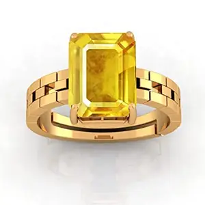 JAGDAMBA GEMS 24.25 Ratti 23.22 Carat Unheated Untreatet A+ Quality Natural Yellow Sapphire Pukhraj Gemstone Gold Plated Ring for Women's and Men's