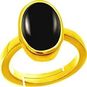 Anuj Sales 18.00 Ratti 17.00 Carat Sulemani Hakik Ring Akik Ring Original Natural Black Haqiq Precious Gemstone Astrological Gold Plated Adjustable Ring Size 16-24 for Men and Women,s