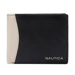 Nautica Bi Fold Slim & Light Weight Genuine Leather Men's Stylish Casual Wallet Purse with 3 Card Holder Compartment & Coin Pocket | Multi Compartment with Overflap, Black