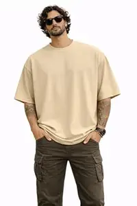 AngelUrza Oversized T-Shirt for Men | Heavyweight 100% Pure Cotton Bio-Washed Combed | Boxy Drop Shoulder Plain Solid Round Neck Half Sleeve Baggy Fit Casual Streetwear Summer Basic Tee