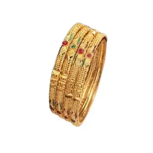 Gold Brass Twinkling Graceful Bracelet/Bangles for Women | Non-Adjustable | Artificial Stones | Size 2.4 | 4 Pcs | B&B_2.4_ntfra