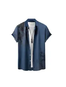 Uiriuy Men's Lycra Digital Print Casual New Shirt Casual Shirts (Small, Blue Tree)