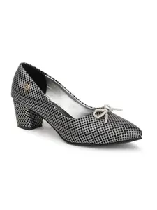 Carlton London Women Black Stylish Slip-on Pump Shoes with Block Heels, Pointed Toe for for Casual, Office and Daily Use (37)