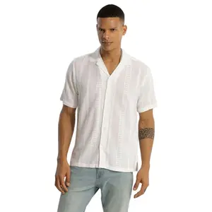 Snitch Embroidered White Rayon Camp Shirt-Shirts