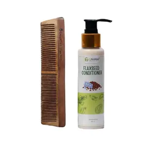 G Krishna Naturals Hair Brushes Wooden Neem Comb & Flaxseed Conditioner for Women & Men | Durable Long Lasting Wood Kangi and Hair Conditioner for Natural Hair Growth (Pack of 1 Each)(GKNFPC1-01)