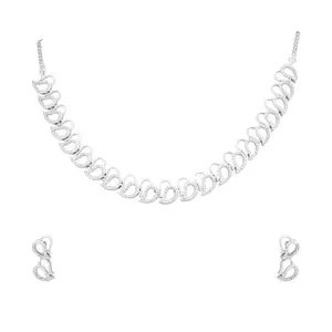 SAIYONI Heart's Desire American Diamond Choker Necklace Set For Women & Girls (Silver)