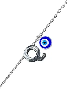 Digital Dress Room Q Letter Blue Evil Eye Initial Name Rakhi Lumba Silver Plated Adjustable Bracelet for Raksha Bandhan | Rakhee Celebration Bracelet Online for Bhaiya, Bhabhi, Brother, Sister In law