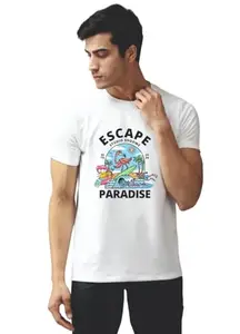 Balayson Shoppe Stylish Men's White-Escape Round Neck Half Sleeve Trendy Fashion Polycotton Urbane Printed Tshirts