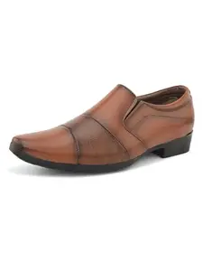 SIR CORBETT Tan Colour Faux Leather Formal Shoes for Men Without Laces - 6 UK