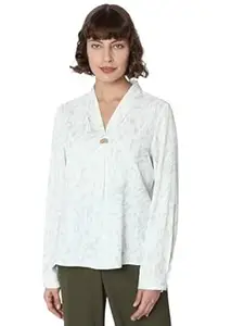 VERO Moda Women Polyester Regular Fit Printed V-Neck Top | Button Detailing| Long Sleeves with Cuffs|Day to Evening