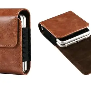 HARITECH Leather Belt Clip Case with Mobile Pocket Cover for Samsung Galaxy Z Flip6 / Z Flip5 / Z Flip4 / Z Flip3 / Z Flip2 / Z Flip1 - Brown