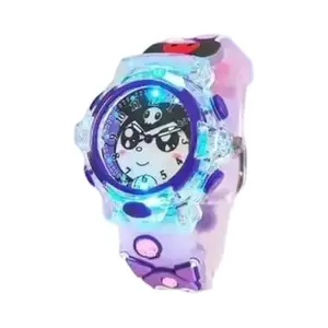 Kids Digital Watch with LED Lights, Cartoon Face Design, Purple and Blue Band