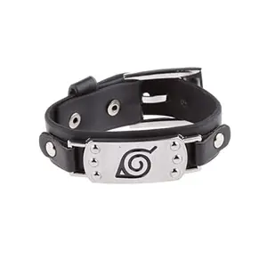 STORE 2508 Store2508 Pu Leather with Naruto Bracelet for Men (Black Silver)