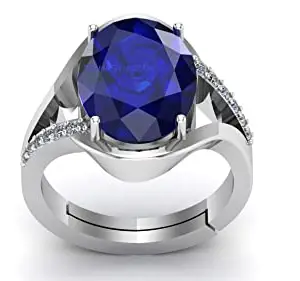 SIDHARTH GEMS SIDHARTH GEMS Blue Sapphire Silver Plated Ring 20.25 Ratti 19.00 Carat Unheated and Untreated Neelam Natural Ceylon Gemstone for Men and Women