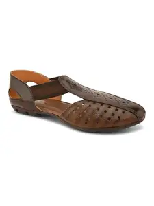 pelle albero Women's Brown Leather Slip-on Casual Sandal