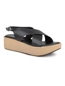 Inc.5 Womens Black Casual Solid Round Toe Wedge Heel Sandals