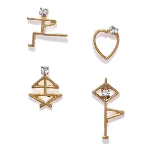 OOMPH Jewellery Gold Combo Of 4 Single Piece Stud Earrings - Mix-Match Design For Women & Girls Stylish Latest (EIS20_AOR1)