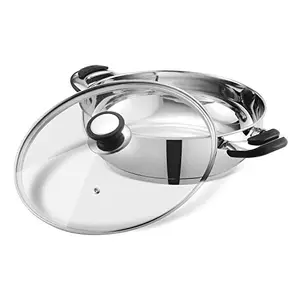 Vinod Durban Stainless Steel Kadhai with Glass Lid 1.7 Litre (20 cm) | 6.2mm Thick | Kadhai for Deep Frying | Induction and Gas Base| 2 Year Warranty - Silver price in India.