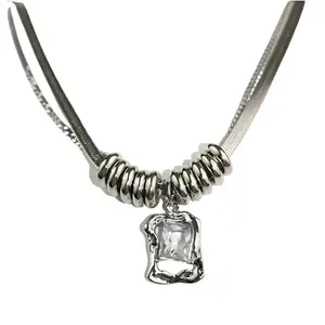 EASH luxe anti tarnish Vintage Style Crystal Pendant Necklace for men and women (unisex), Silver Chain, 40cm + 5cm Extension | stainless steel