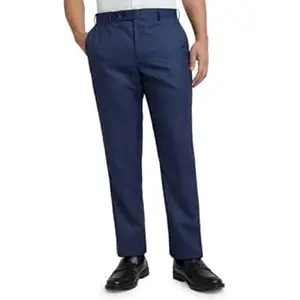 Park Avenue Men's Regular Fit Mid Rise Structure Pattern Poly Viscose Blend Flat Front Formal Trouser