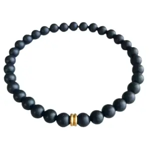 RRJEWELZ Unisex Bracelet 6mm Natural Gemstone Matte Onyx Round shape Smooth cut beads 7 inch stretchable bracelet for men & women. | STBR_05520