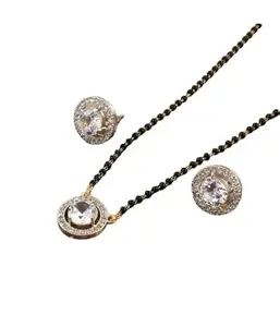 Elegant White AD Round Mangalsutra Necklace | Classic Indian Jewelry with American Diamond Accents | Perfect for Weddings & Special Celebrations