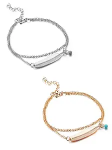 OOMPH Jewellery Combo of 2 Gold & Silver Bohemian Leaf Anklet for Women & Girls