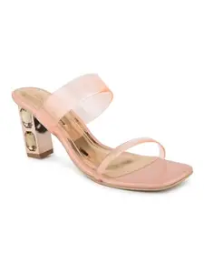 Inc.5 Women Peach Transparent Embellished Block Heels