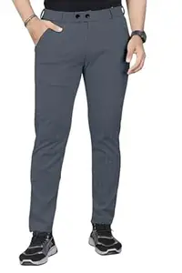 Mehrang Men's Casual Textured Regular Fit Trousers, Formal Pants with Button Closure, Side Pockets, Polyester Trouser for Men