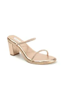 ELLE Women's Fashionable Slip On Heel Sandals Colour-Rose Gold, Size-UK 4