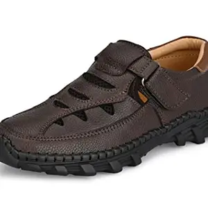 MACTREE Brown Fishermen Faux Leather Sandals for Men - 09 UK