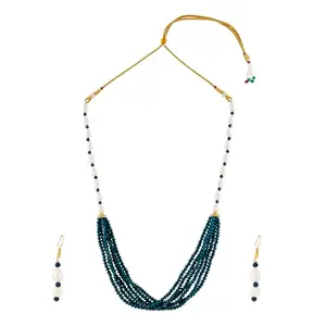 TEEJH Chakra White and Blue beaded Necklace Set
