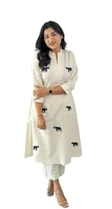 NawazKart Women's Cotton Printed Straight Kurti with Pant and Dupatta set
