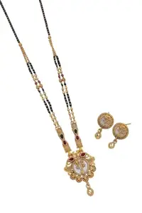 Dhimmar Brother's Traditional Gold Plated Kundan Mangalsutra Set for Women | Black Beads Necklace with Earrings | Ethnic & Stylish Wedding Jewellery