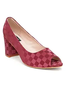 SHERRIF Women's Maroon Block Heel Peep Toes (41 EU)