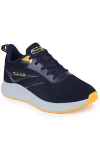 ABROS Hayes Running Sports Shoes Breathable Upper Mesh with Eva Sole Memory Foam Insole Casual Walking & Gym Shoes for Mens (Navy/Mustard 9)
