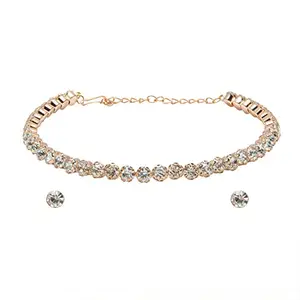 Shining Jewel - By Shivansh Shining Jewel Rose Gold Plated Western CZ, Crystals & AD Choker Necklace with Earrings for Women (SJN_52)
