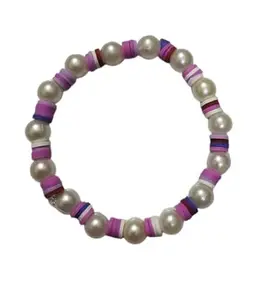 Pearl and Disc Beaded Stretch Bracelet, Pink and Purple Spacers, Fashion Jewellery