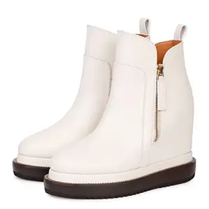 SaintG Womens White Leather Inner Wedge Heel Ankle Boots
