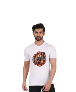 Las Famuz Mahadev Printed T-Shirt| Mahadev Polyblend T-Shirt| Mahadev T-Shirt (Small) White